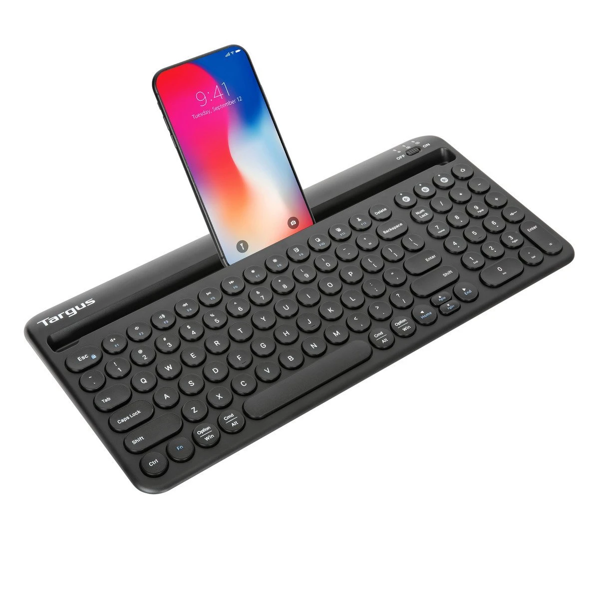 Targus Multi-Device Bluetooth® Antimicrobial Keyboard With Tablet/Phone Cradle 1 Targus Multi-Device Bluetooth® Antimicrobial Keyboard With Tablet/Phone Cradle