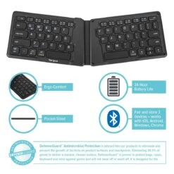Targus Ergonomic Foldable Bluetooth® Antimicrobial Keyboard 15 Targus Ergonomic Foldable Bluetooth® Antimicrobial Keyboard -Targus Outlet Store AKF003USFeatures 997077