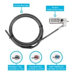 Targus DEFCON™ 3-in-1 Universal Resettable Combo Cable Lock -Targus Outlet Store ASP86RGL ASP86RGLX Composite 584361