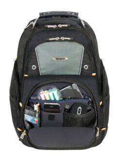 Targus 17" Drifter II Laptop Backpack (Black/Gray) -Targus Outlet Store TSB239US 12 FrontZipperedP Inuse OL2